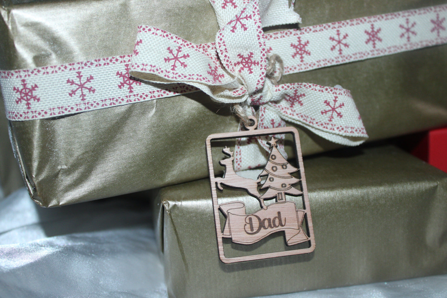 5 cutout wooden Christmas gift tags