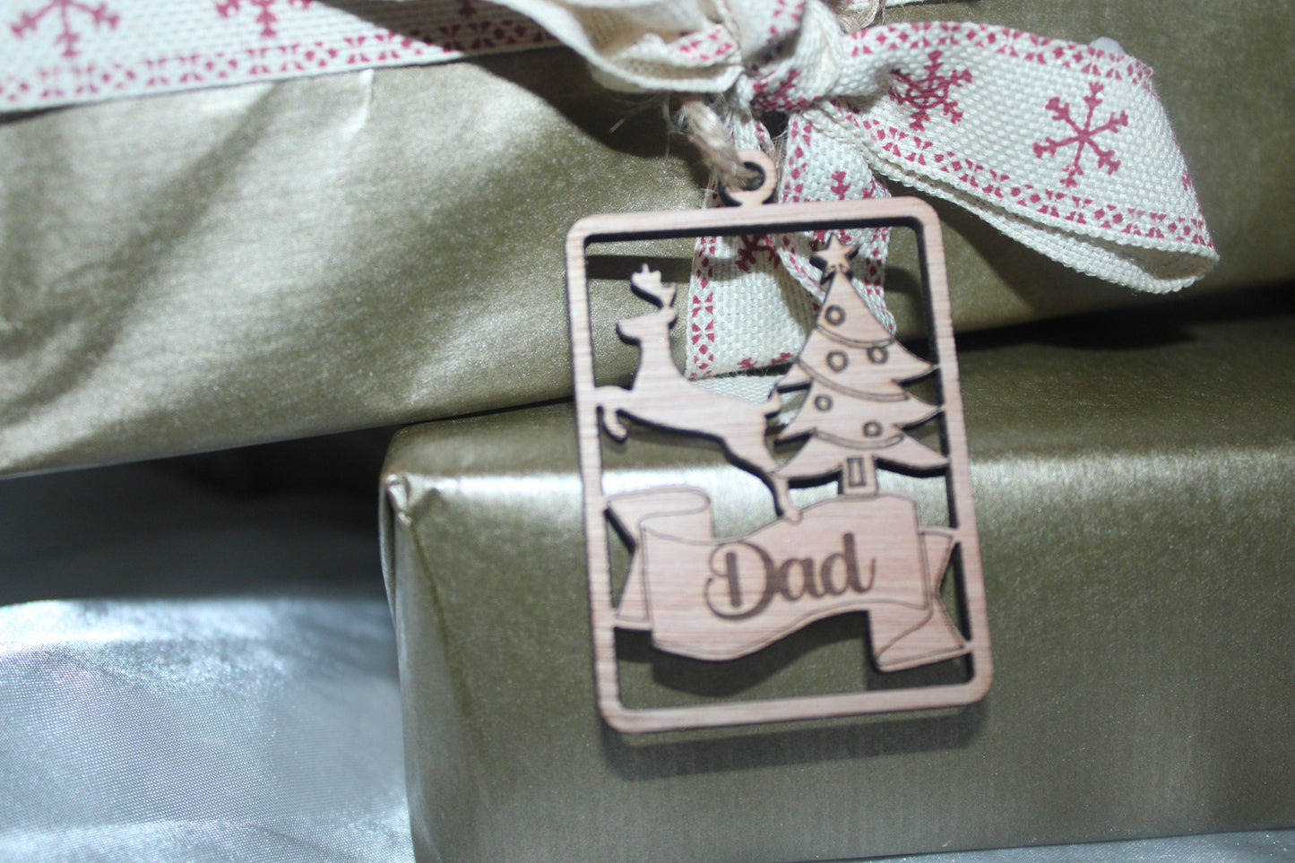 5 cutout wooden Christmas gift tags
