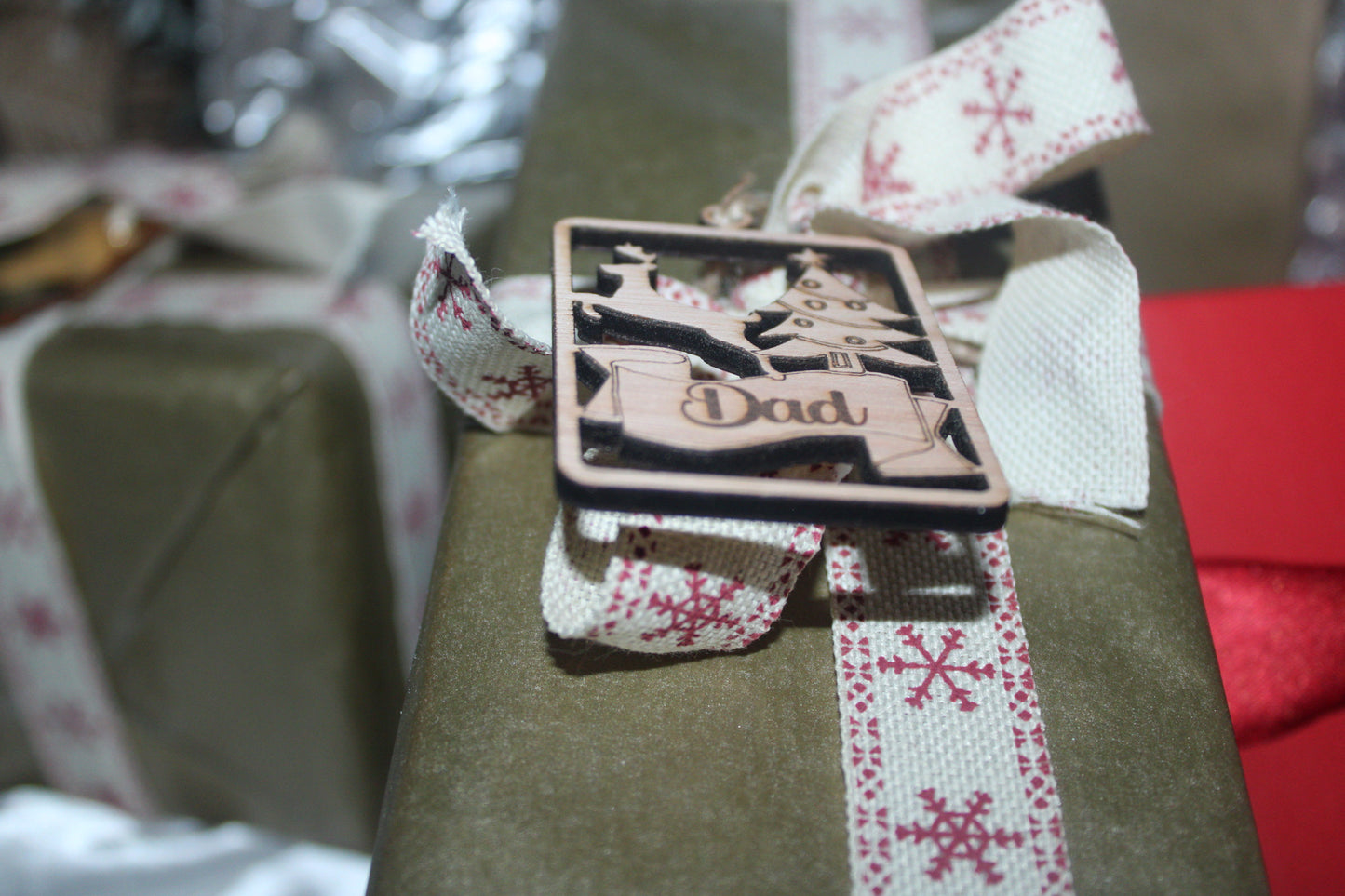 5 cutout wooden Christmas gift tags