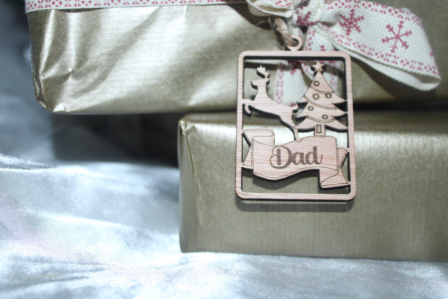 5 cutout wooden Christmas gift tags
