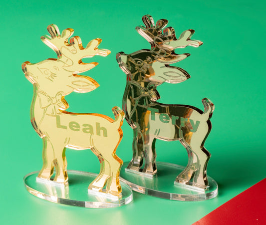 Mini Mirror Reindeer place names- Christmas table place names-