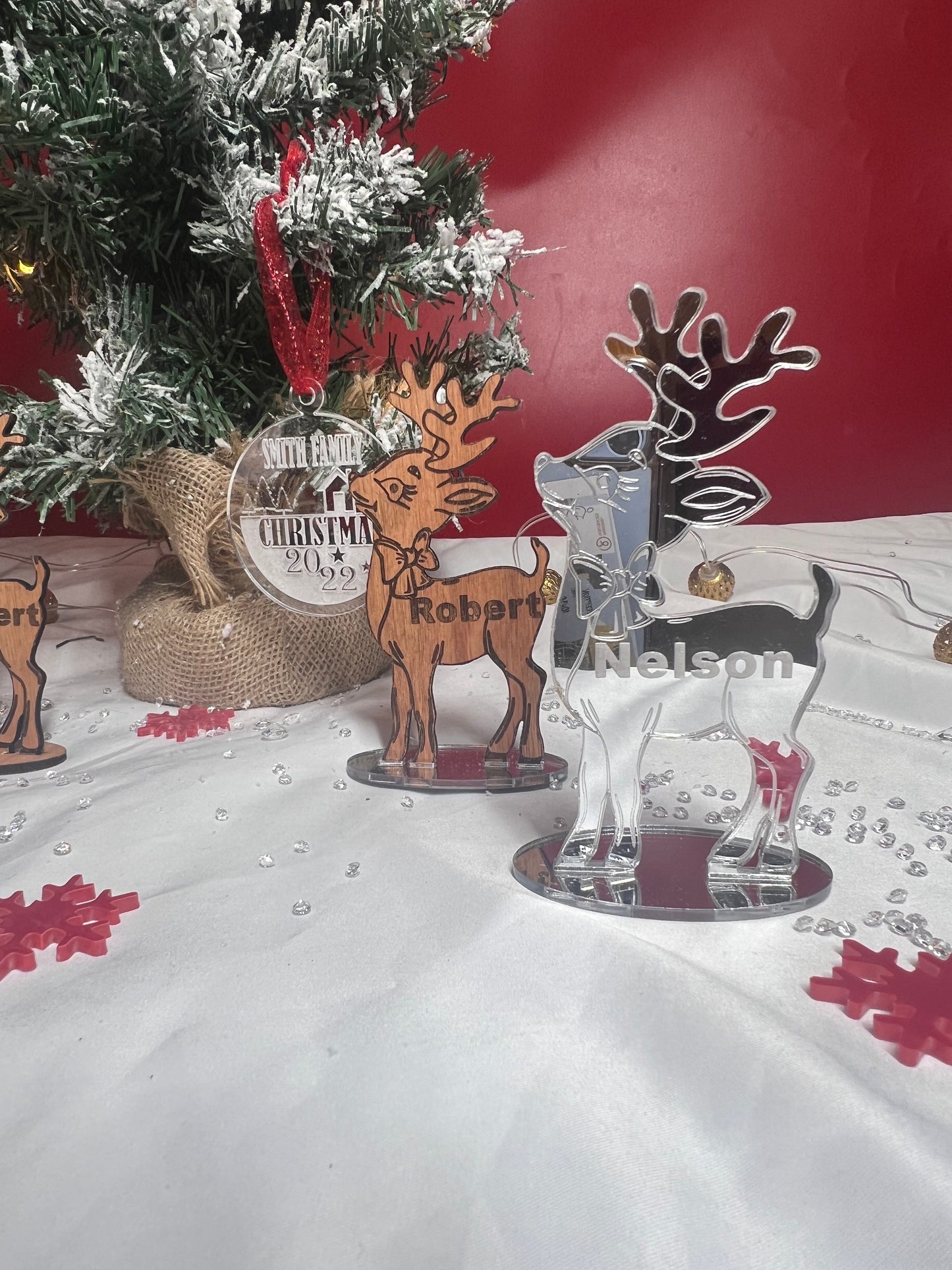 Mirror Reindeer place names- Christmas table place names-