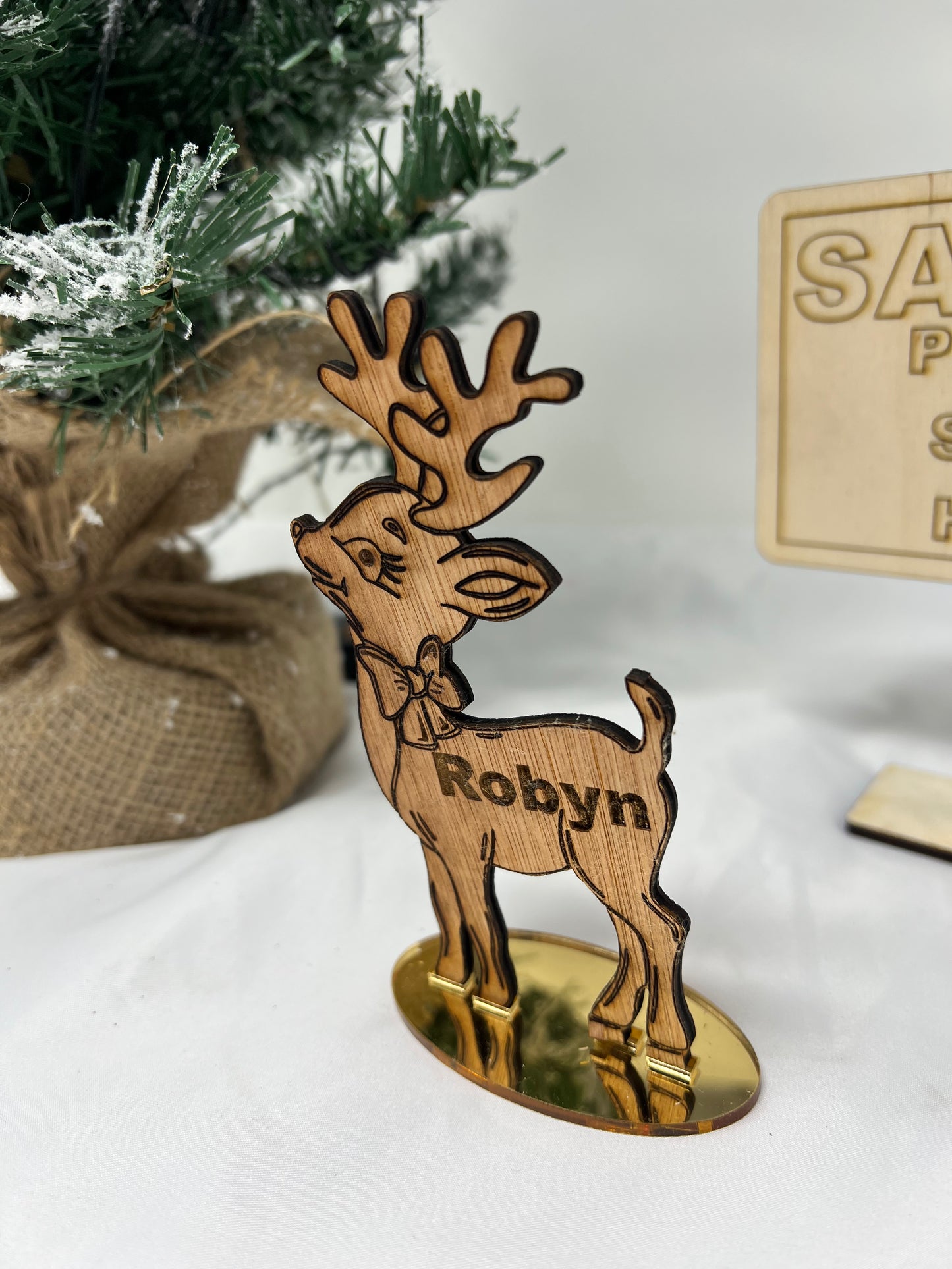 Wooden Reindeer Christmas place setting