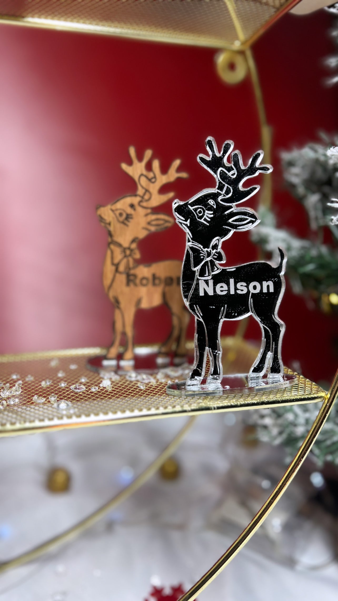 Mirror Reindeer place names- Christmas table place names-